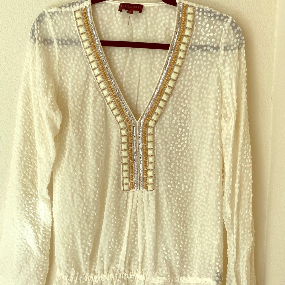 HALEBOB Cream Sheer Shirt size:S